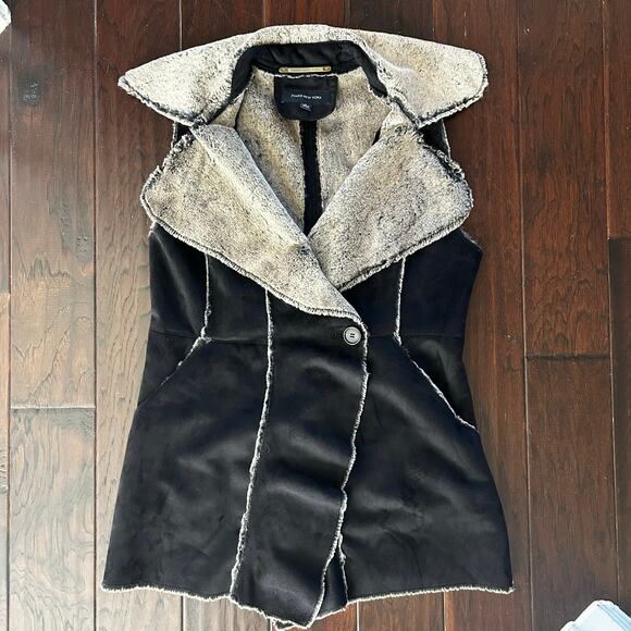 Jones New York Black Women's Faux fur & Faux Suede Wrap Vest Women's Size Large - Picture 1 of 8